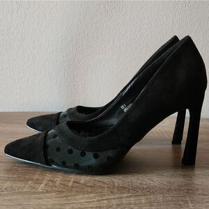 NEW YORK AND COMPANY WOMEN'S BLACK POLKA DOT SUEDE SHOES SIZE 9